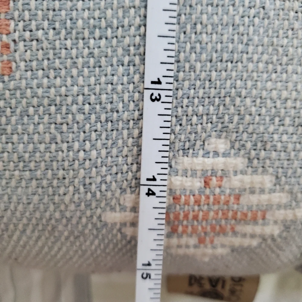 Devi Designs Pillow Farmhouse Beige Blue‎ Geometric Design 26x15 Light Dirt Mark